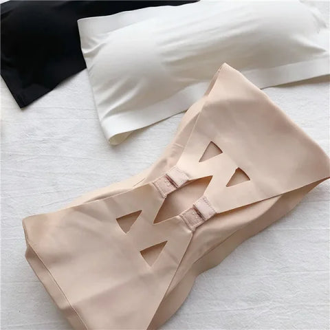 Ice Silk Strapless Bra - Seamless Crop Tube Top Bralette for Women - Skin / One Size
