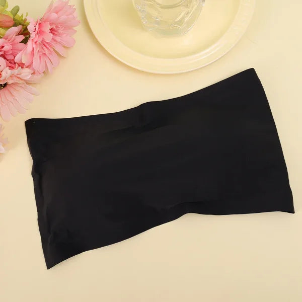 Ice Silk Strapless Bra - Seamless Crop Tube Top Bralette for Women - black / One Size