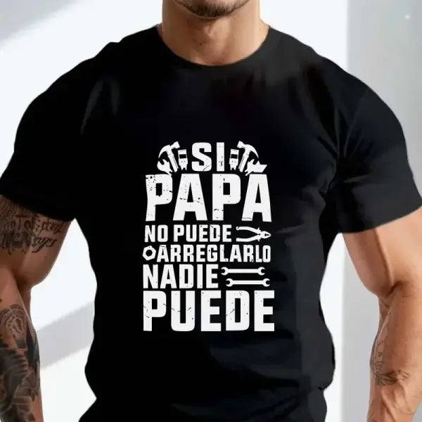 If Dad Can’t Fix It We’re Screwed T-Shirt – Retro Spanish Papa Gift Men’s Casual Motorcycle Tee - black3 / XXXL