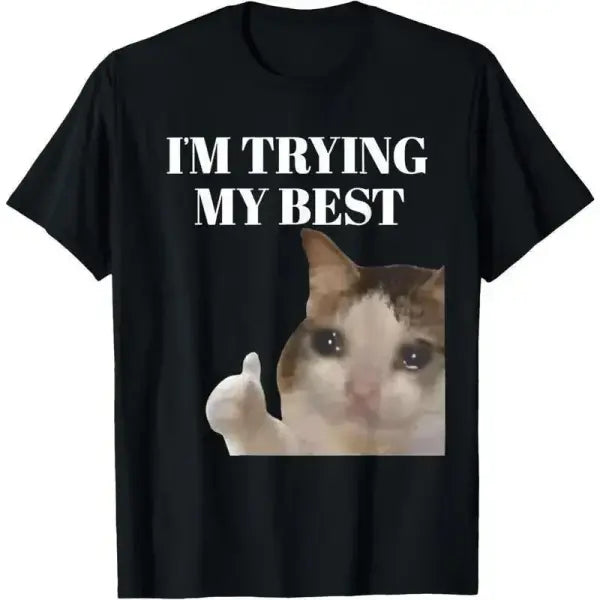 Funny crying cat t-shirt cotton summer athletic wear