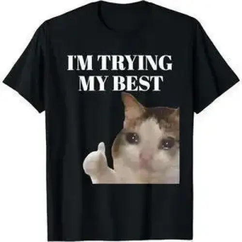 Funny crying cat t-shirt cotton summer athletic wear - United States / XXL / black