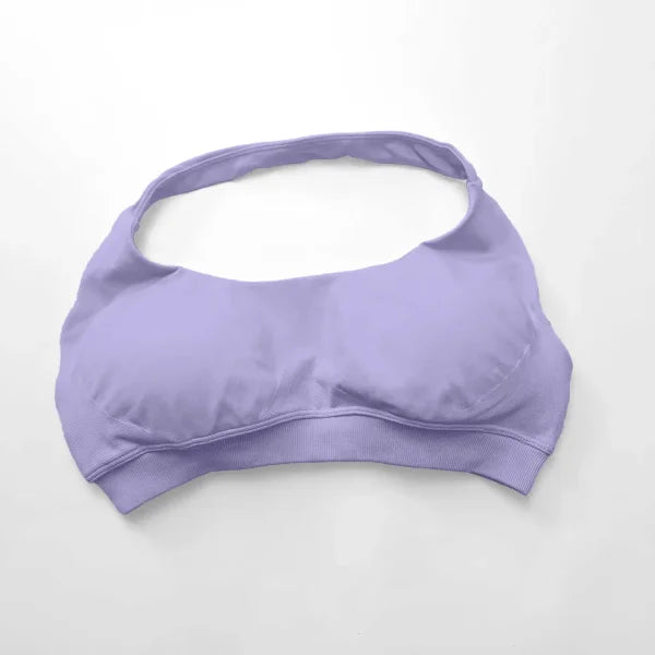 Impact Sports Bra for Women – Seamless Halter Top with High Support & Open Back for Yoga and Gym - light purple / XL