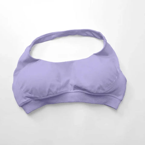 Impact Sports Bra for Women – Seamless Halter Top with High Support & Open Back for Yoga and Gym - light purple / XL