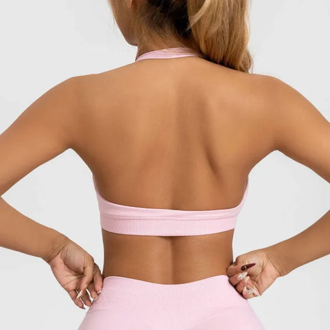 Impact Sports Bra for Women – Seamless Halter Top with High Support & Open Back for Yoga and Gym