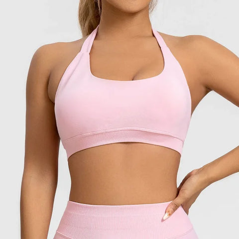 Impact Sports Bra for Women – Seamless Halter Top with High Support & Open Back for Yoga and Gym
