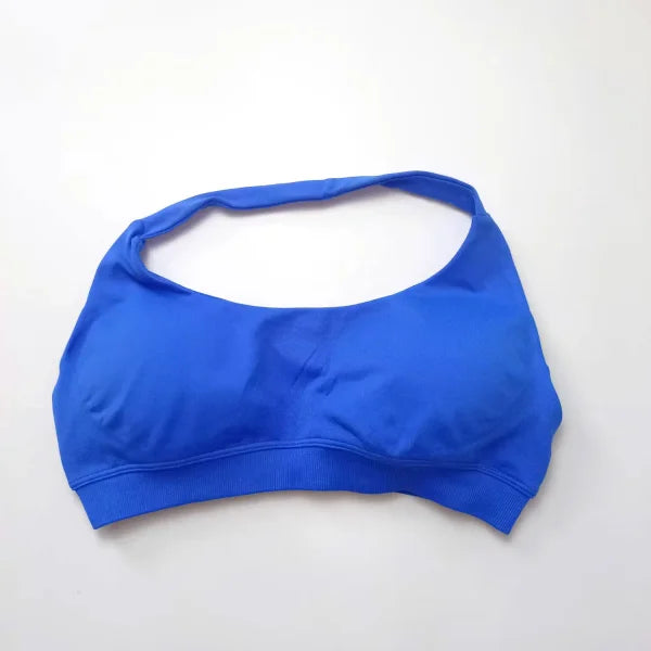 Impact Sports Bra for Women – Seamless Halter Top with High Support & Open Back for Yoga and Gym - Electric Blue / XS