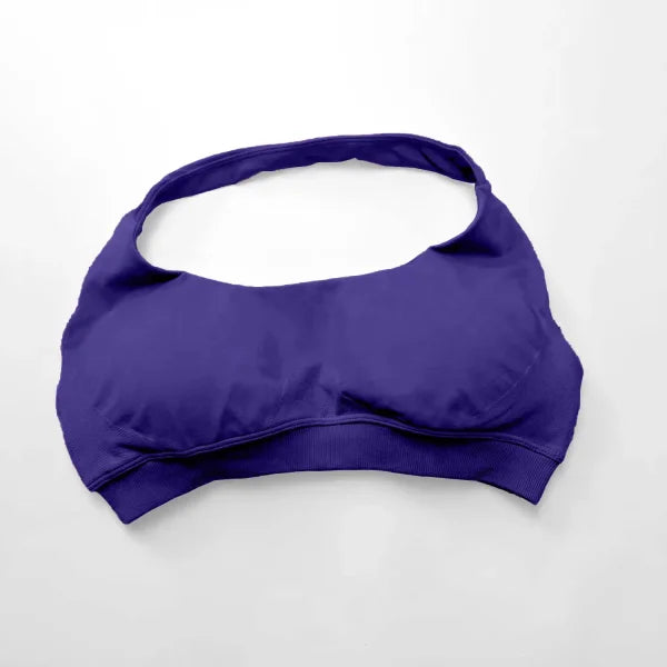 Impact Sports Bra for Women – Seamless Halter Top with High Support & Open Back for Yoga and Gym - Indigo / XL