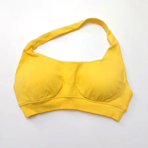 Impact Sports Bra for Women – Seamless Halter Top with High Support & Open Back for Yoga and Gym - Yellow / XL