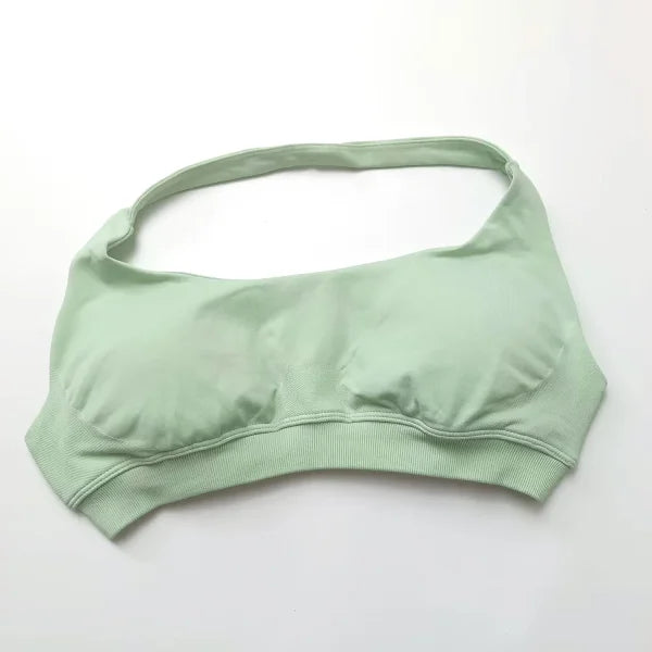 Impact Sports Bra for Women – Seamless Halter Top with High Support & Open Back for Yoga and Gym - Palm Green / XS