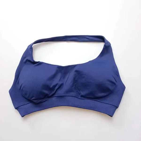 Impact Sports Bra for Women – Seamless Halter Top with High Support & Open Back for Yoga and Gym - Blue gray / XL