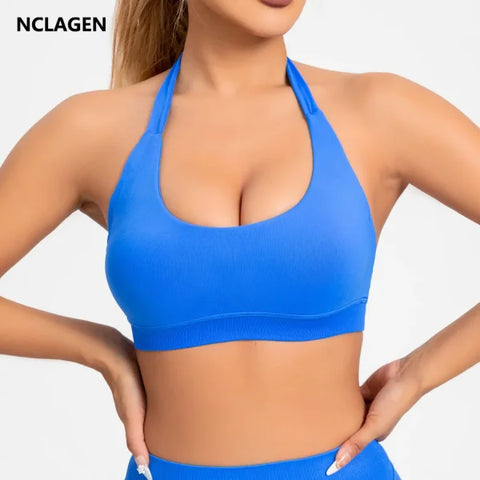Impact Sports Bra for Women – Seamless Halter Top with High Support & Open Back for Yoga and Gym