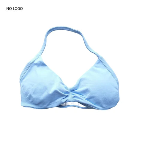 Impact Sports Bra – Strappy Backless Yoga Gym Bra with Removable Cups for Women - Ice blue / S