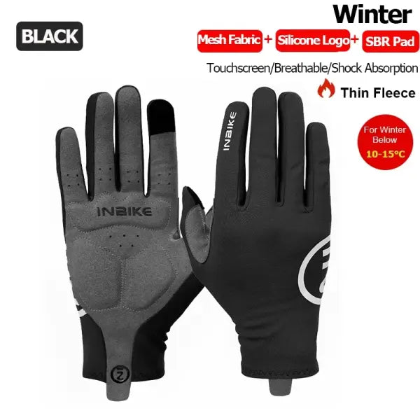 Winter Fleece Cycling Gloves Polyester Elastane for Road Bike - Black / M-EU