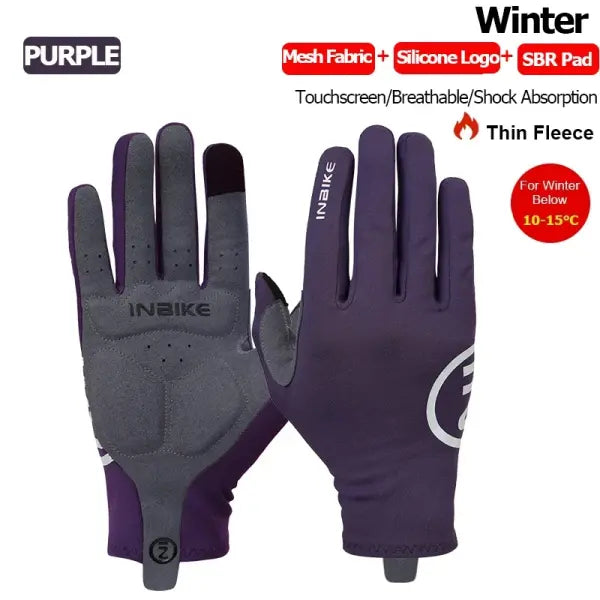 Winter Fleece Cycling Gloves Polyester Elastane for Road Bike - Purple / XL-EU