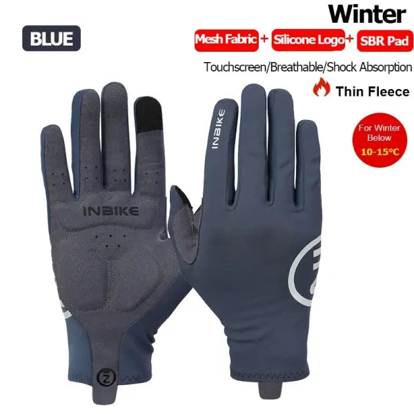 Winter Fleece Cycling Gloves Polyester Elastane for Road Bike - Blue / L-EU