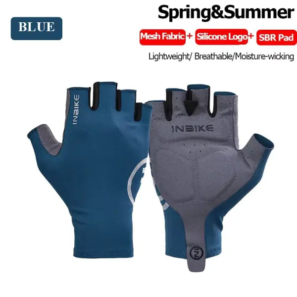 Winter Fleece Cycling Gloves Polyester Elastane for Road Bike - Navy Half / S-EU