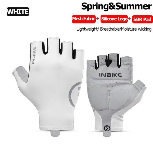 Winter Fleece Cycling Gloves Polyester Elastane for Road Bike - White Half / L-EU