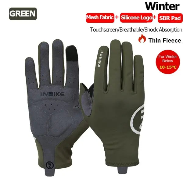 Winter Fleece Cycling Gloves Polyester Elastane for Road Bike - Green / S-EU
