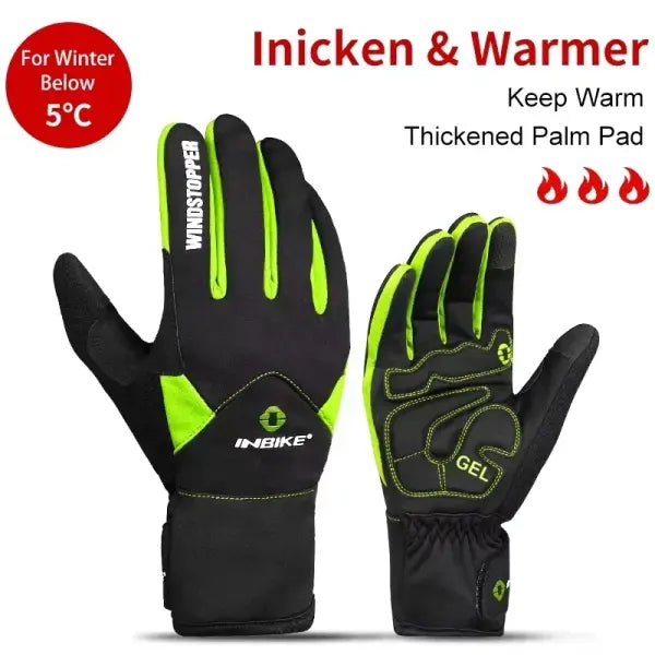 INBIKE winter cycling gloves fleece waterproof thermal - 966 Green / XL-EU