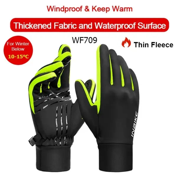 INBIKE winter cycling gloves fleece waterproof thermal - 709 Black Green / L-EU