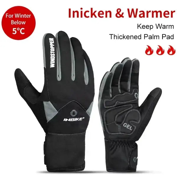INBIKE winter cycling gloves fleece waterproof thermal - 966 Grey / S-EU