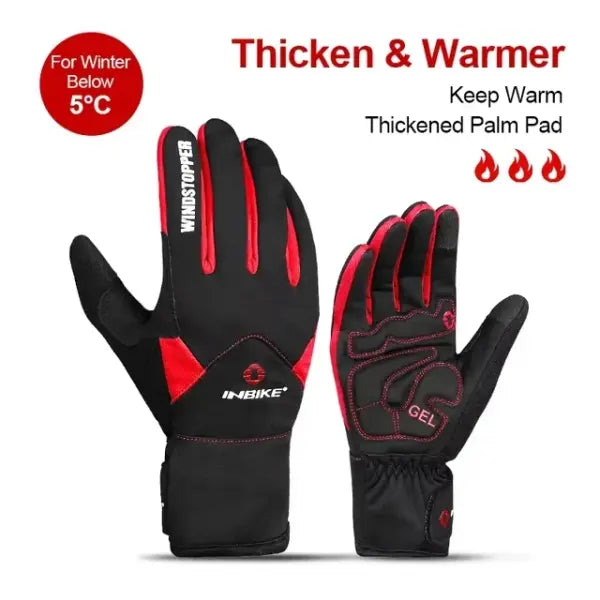 INBIKE winter cycling gloves fleece waterproof thermal - 966 Red / XXL-EU