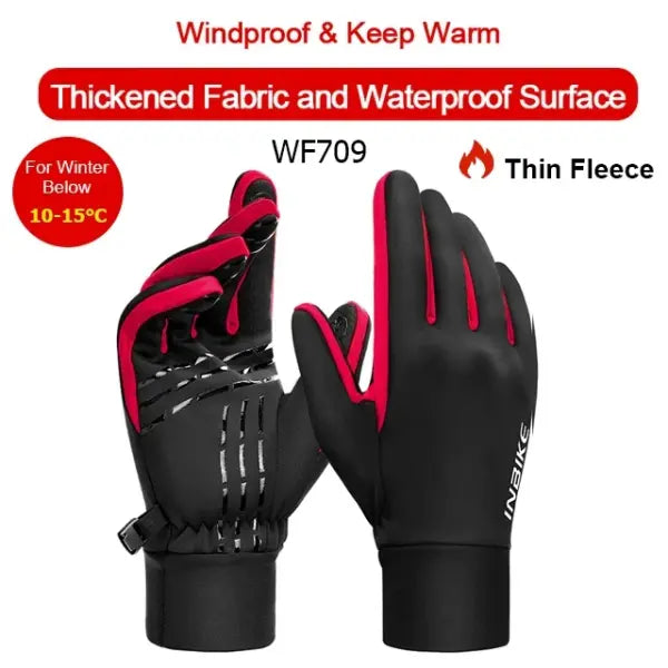 INBIKE winter cycling gloves fleece waterproof thermal - 709 Red / M-EU
