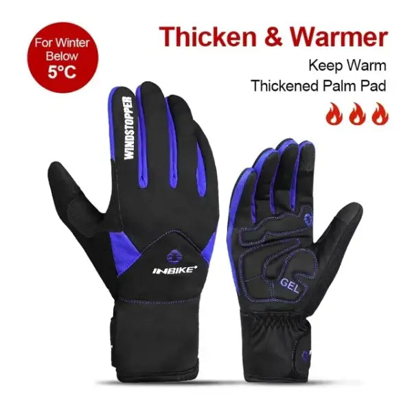 INBIKE winter cycling gloves fleece waterproof thermal - 966 Blue / XXL-EU