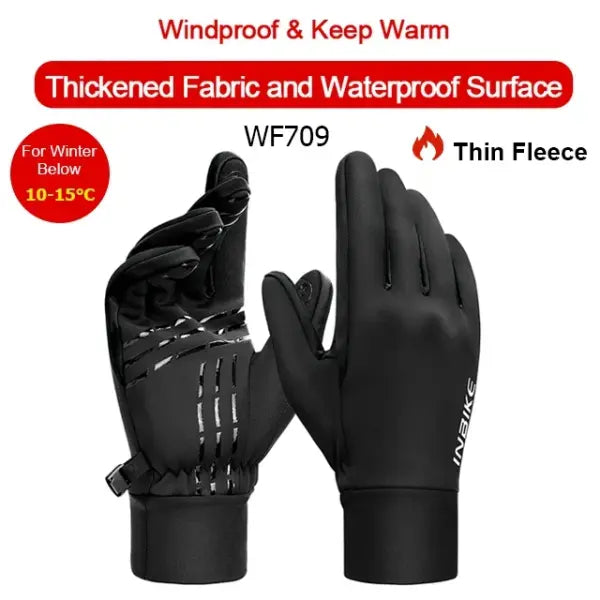 INBIKE winter cycling gloves fleece waterproof thermal - 709 Black / XXL-EU