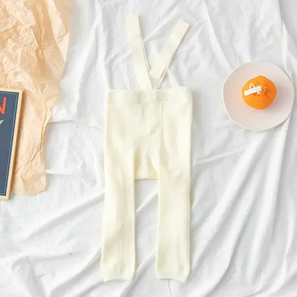 Infant Baby Suspender Leggings – High-Waist Stretchy Solid Spring Pants for Girls & Boys (1–2Y) - White / 12-24Months