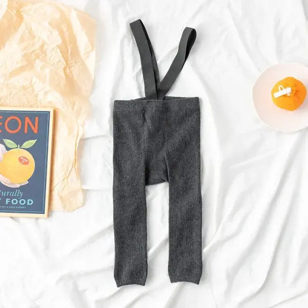 Infant Baby Suspender Leggings – High-Waist Stretchy Solid Spring Pants for Girls & Boys (1–2Y) - Deep Gray