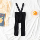Infant Baby Suspender Leggings – High-Waist Stretchy Solid Spring Pants for Girls & Boys (1–2Y) - Black / 6-12Months