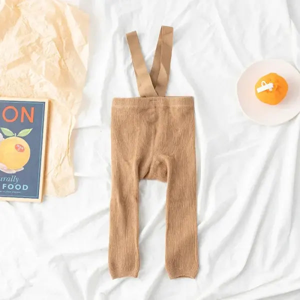 Infant Baby Suspender Leggings – High-Waist Stretchy Solid Spring Pants for Girls & Boys (1–2Y) - Coffee / 12-24Months