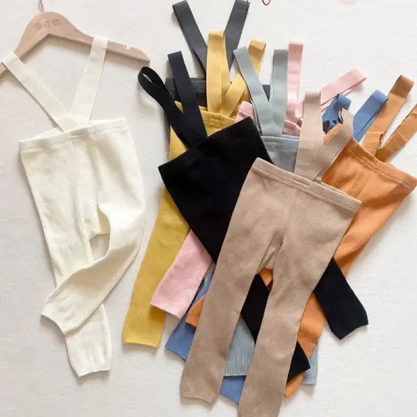 Infant Baby Suspender Leggings – High-Waist Stretchy Solid Spring Pants for Girls & Boys (1–2Y)