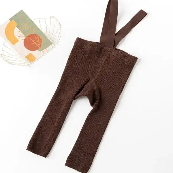 Infant Baby Suspender Leggings – High-Waist Stretchy Solid Spring Pants for Girls & Boys (1–2Y) - Brown / 12-24Months