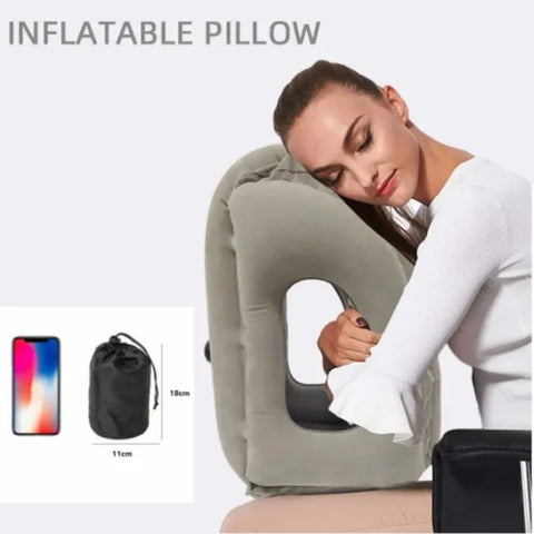 Inflatable Air Cushion Travel Pillow - Ergonomic Headrest & Chin Support - GRAY