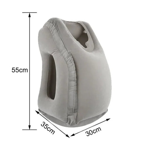 Inflatable Air Cushion Travel Pillow - Ergonomic Headrest & Chin Support - GRAY