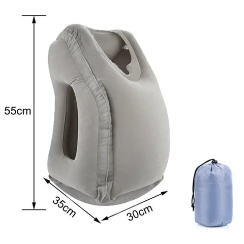 Inflatable Air Cushion Travel Pillow - Ergonomic Headrest & Chin Support - GRAY