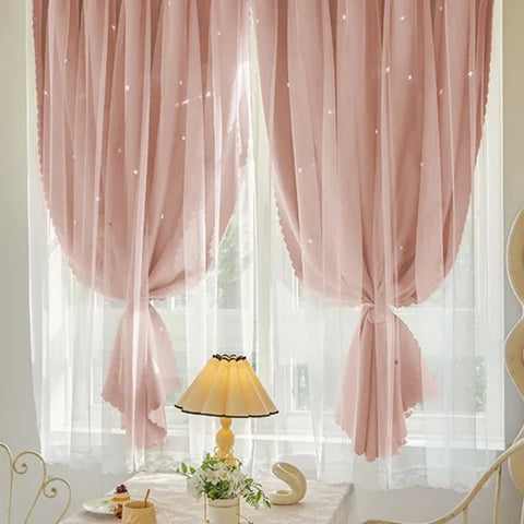 Ins Lace Curtains - Double Layer Blackout Drapes for Living Room & Bedroom