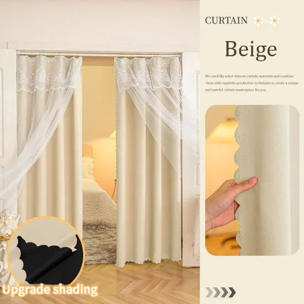 Ins Lace Curtains - Double Layer Blackout Drapes for Living Room & Bedroom - Beige / 90x200cm