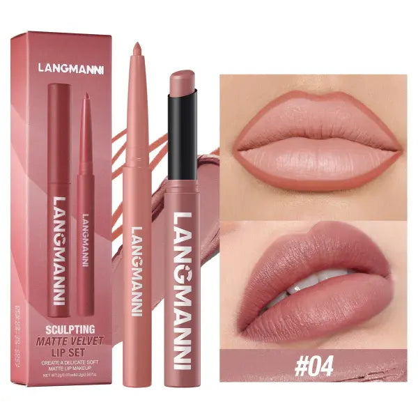 Integrated waterproof lipliner + lipstick lipstick lipstick set,no smudge,no fade,no cup,durable,easy to create