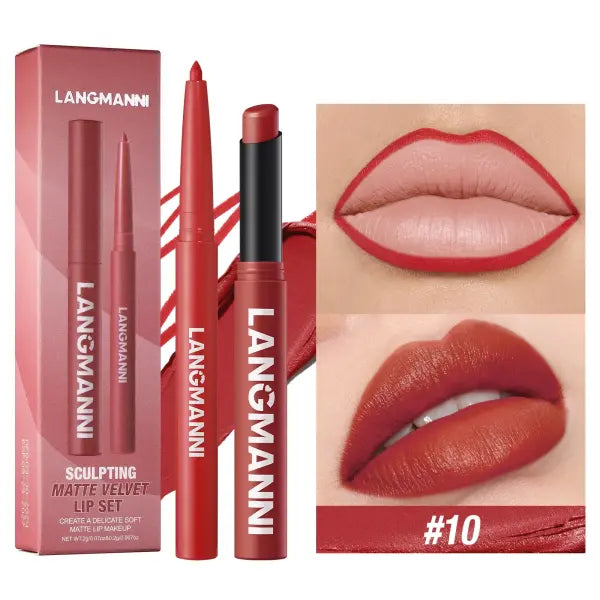 Integrated waterproof lipliner + lipstick lipstick lipstick set,no smudge,no fade,no cup,durable,easy to create