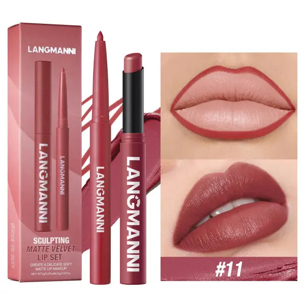 Integrated waterproof lipliner + lipstick lipstick lipstick set,no smudge,no fade,no cup,durable,easy to create