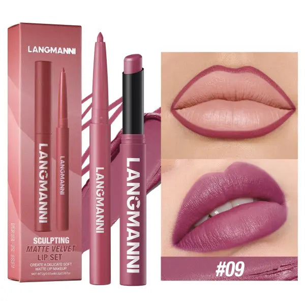 Integrated waterproof lipliner + lipstick lipstick lipstick set,no smudge,no fade,no cup,durable,easy to create
