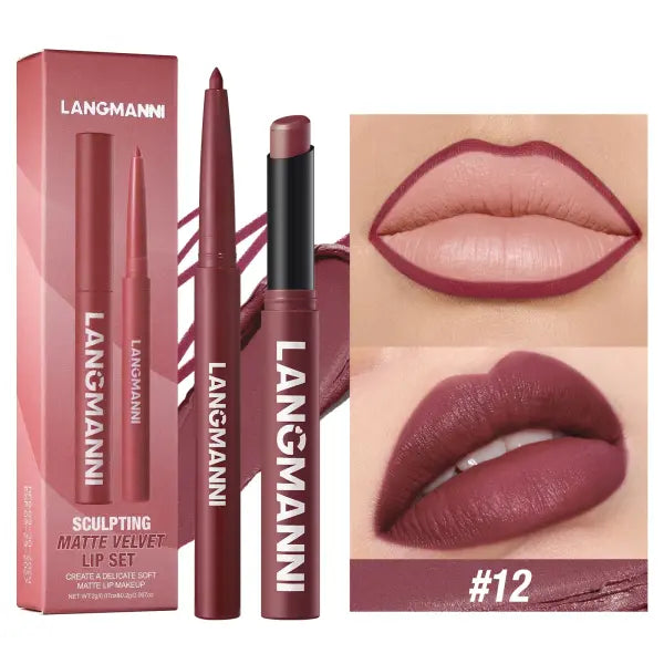 Integrated waterproof lipliner + lipstick lipstick lipstick set,no smudge,no fade,no cup,durable,easy to create