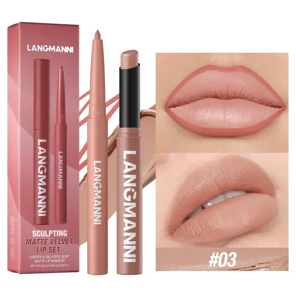 Integrated waterproof lipliner + lipstick lipstick lipstick set,no smudge,no fade,no cup,durable,easy to create