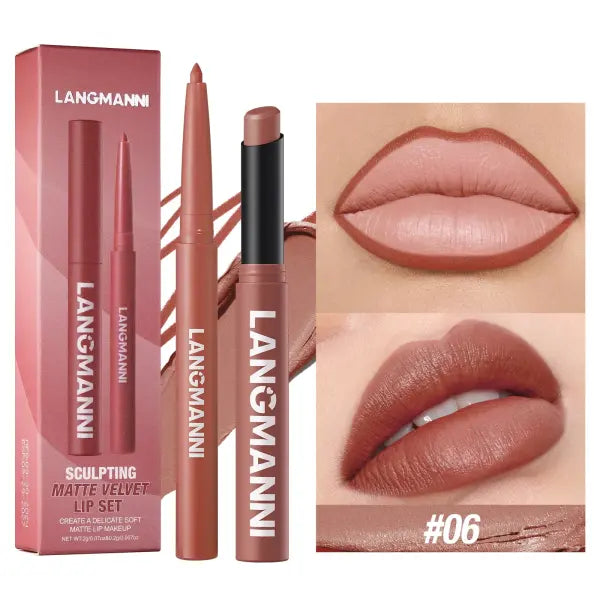 Integrated waterproof lipliner + lipstick lipstick lipstick set,no smudge,no fade,no cup,durable,easy to create