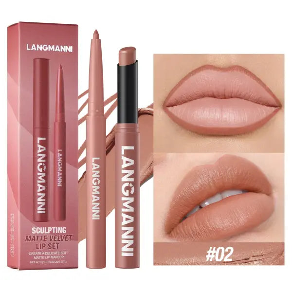 Integrated waterproof lipliner + lipstick lipstick lipstick set,no smudge,no fade,no cup,durable,easy to create