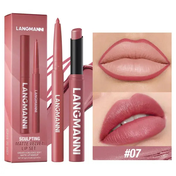 Integrated waterproof lipliner + lipstick lipstick lipstick set,no smudge,no fade,no cup,durable,easy to create