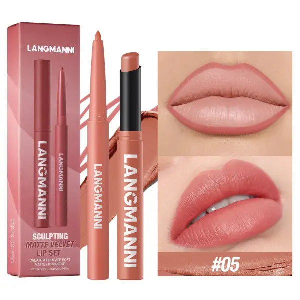Integrated waterproof lipliner + lipstick lipstick lipstick set,no smudge,no fade,no cup,durable,easy to create